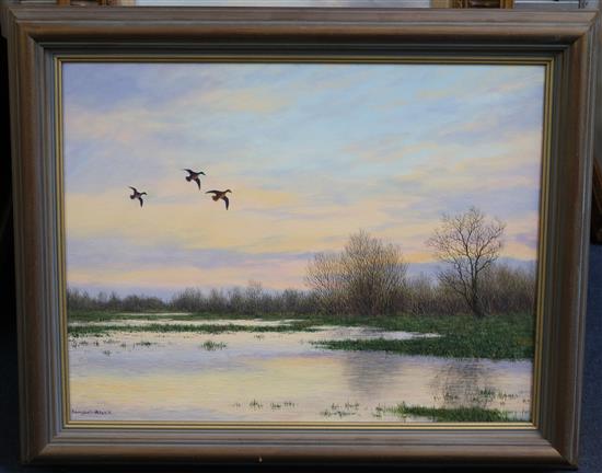 Geoffrey Campbell-Black Lake scenes with mallards, 14 x 18in. and 16 x 12in.